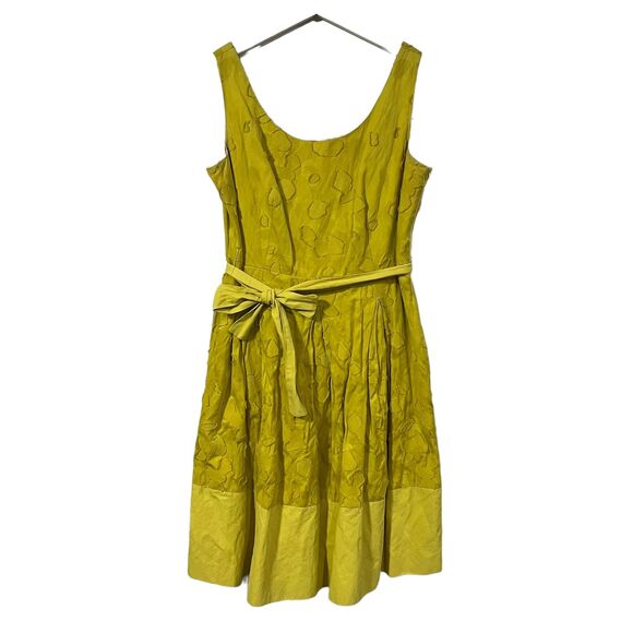 LaVia 18 Women’s L Dress Embellished Fit & Flair Chartreuse Sleeveless Self Tie - Picture 1 of 13